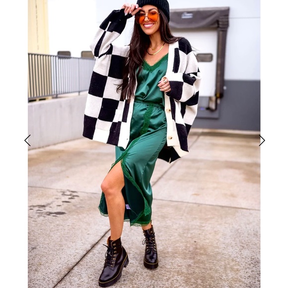 PRICE FIRM • LALA ORIGINAL DESIGN: Love You Oversized Checkerboard Cardi - Picture 6 of 15